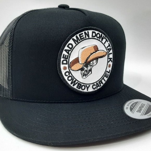 Retro Cowboy Cartel Embroidered Patch Flat Bill Trucker Mesh Snapback Cap Hat - Picture 2 of 7